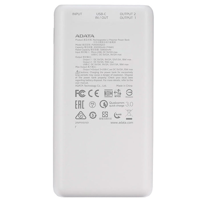 ADATA BATERIA DE RESPALDO 20000 MAH