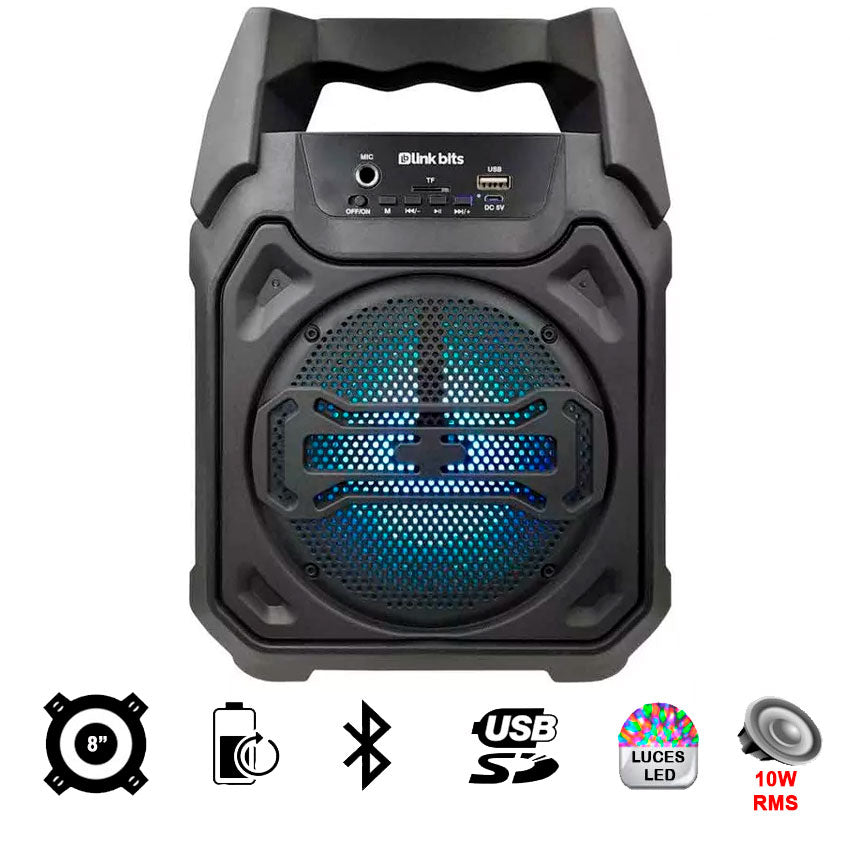 LINKBITS BAFLE 8" RECARGABLE LUCES LED RADIO FM BT