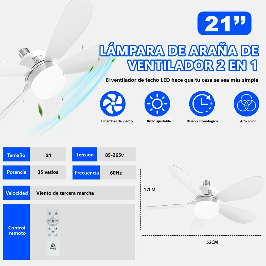 TIANLAI LAMPARA LED CON VENTILADOR 5 ASPAS