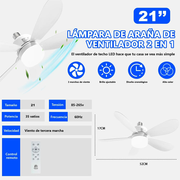 TIANLAI LAMPARA LED CON VENTILADOR 5 ASPAS