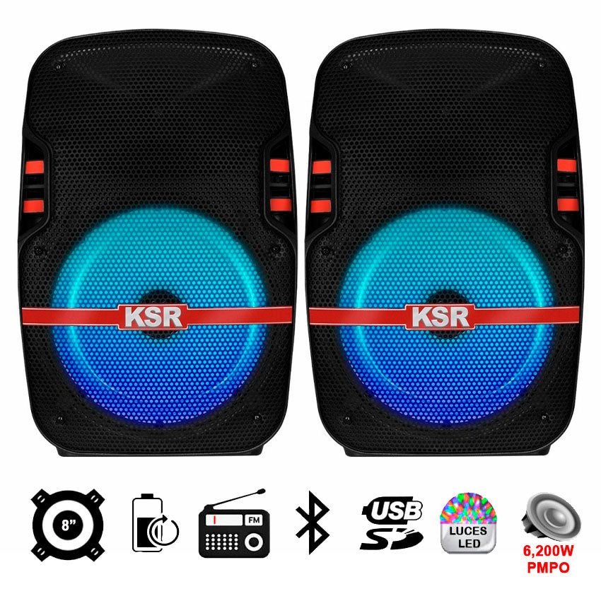KSR SISTEMA DE BAFLES DOBLE 8" 6,200 W PMPO POR BOCINA,BLUETOOTH KARAOKE