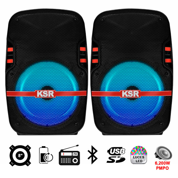 KSR SISTEMA DE BAFLES DOBLE 8" 6,200 W PMPO POR BOCINA,BLUETOOTH KARAOKE
