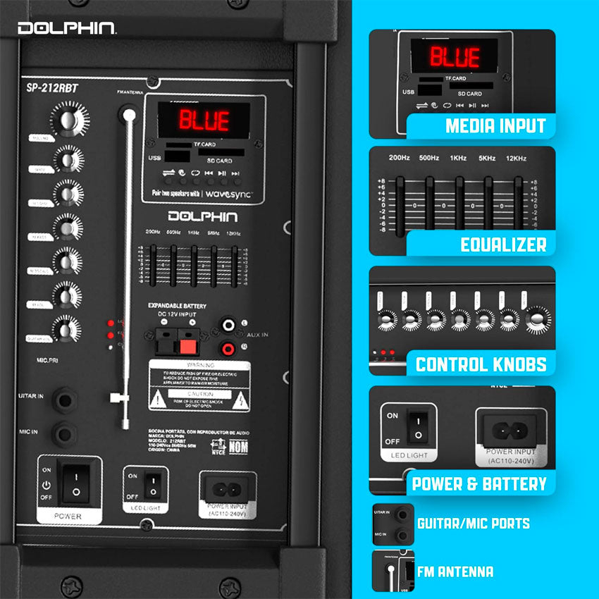 DOLPHIN BAFLE 2X12 PULGADAS 3,600 WATTS BLUETOOTH