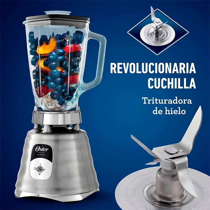 LICUADORA OSTER CLASICA VASO VIDRIO PLATA (2114110)