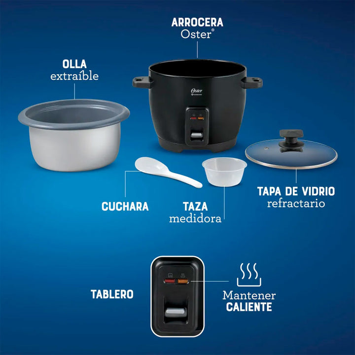 Oster Olla Arrocera 7 Tazas Negra de Gran Capacidad ( Ckstrcb7dfblk-013)