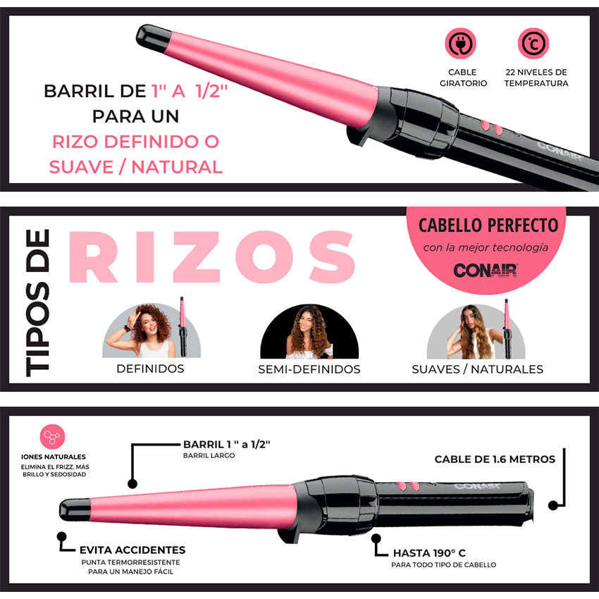 RIZADOR FERRO CONAIR DOBLE CERAMICA ROSA