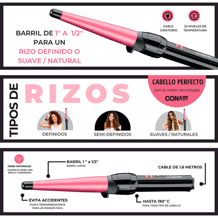 RIZADOR FERRO CONAIR DOBLE CERAMICA ROSA