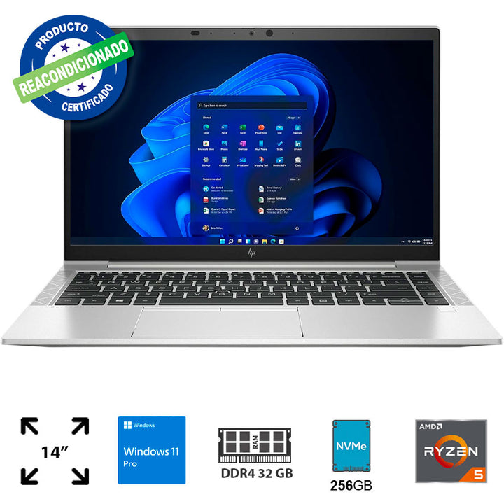 LAPTOP HP 14" 32 GB RAM, 256 GB SSD, RYZEN 5-4650, W11 PRO