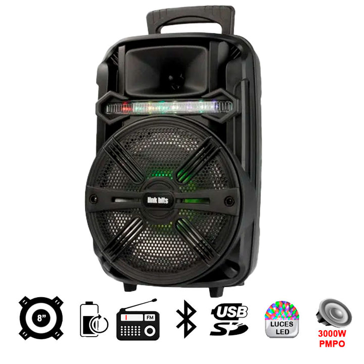 LINKBITS BAFLE 8" PULGADAS 3,000 WATTS PMPO BLUETOOTH