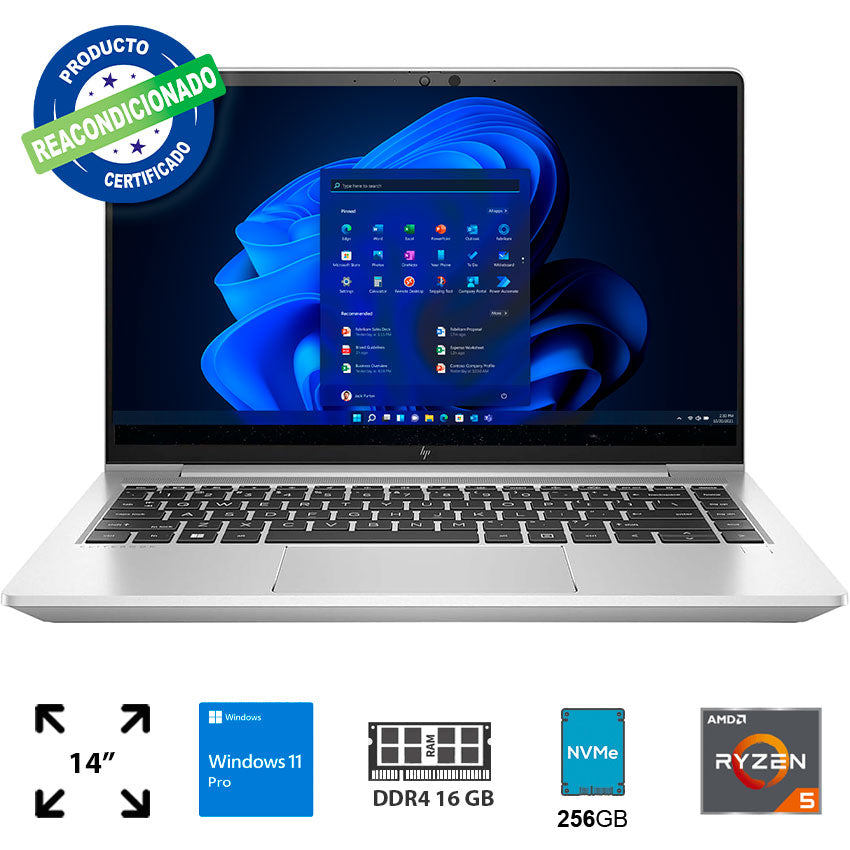 Hp Laptop 14" 16 Gb Ram, 256 Gb Ssd, Ryzen 5-5675u, W11 Pro Reacondicionada