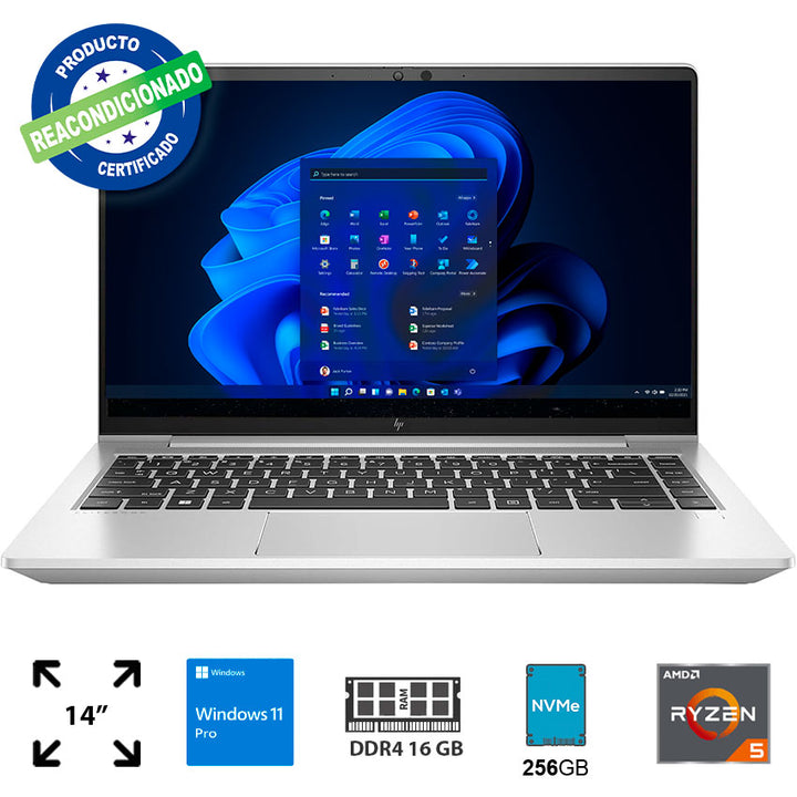 Hp Laptop 14" 16 Gb Ram, 256 Gb Ssd, Ryzen 5-5675u, W11 Pro Reacondicionada