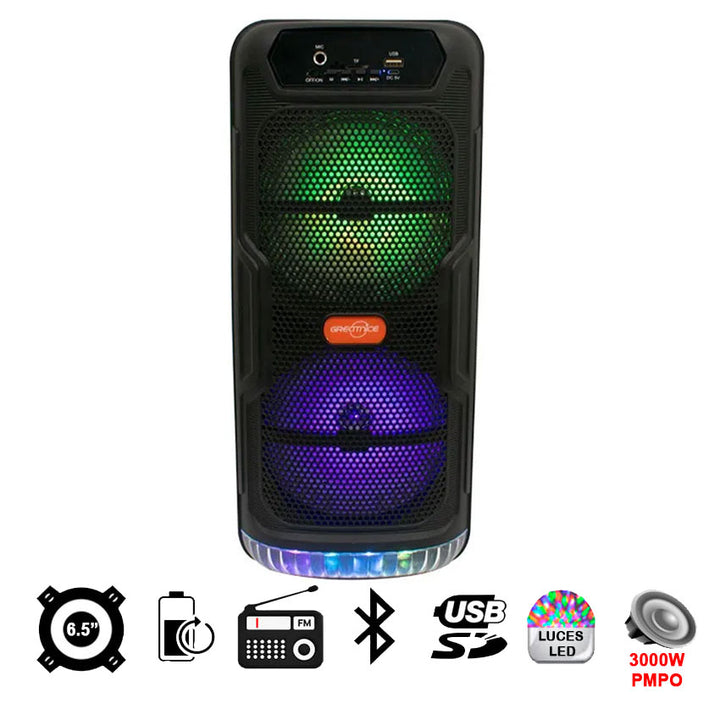 BAFLE 2X6.5" PULGADAS 3,000 WATTS PMPO BLUETOOTH