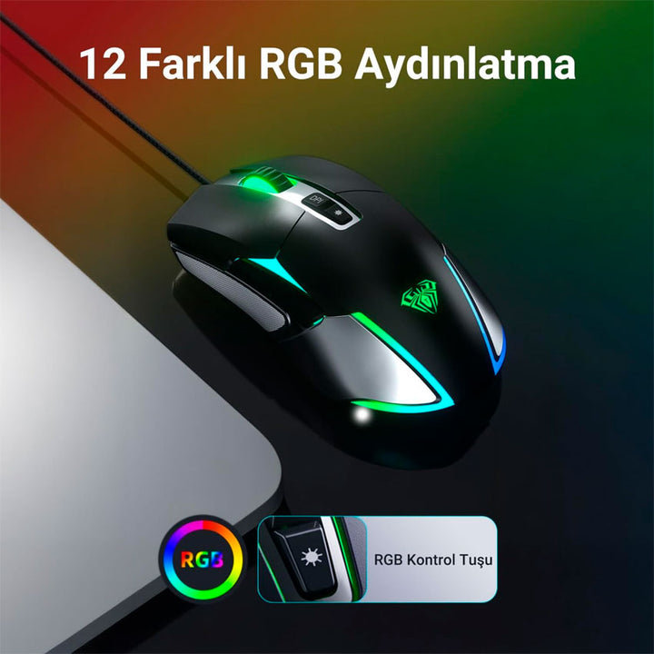 AULA MOUSE GAMER F816 RGB ERGONÓMICO