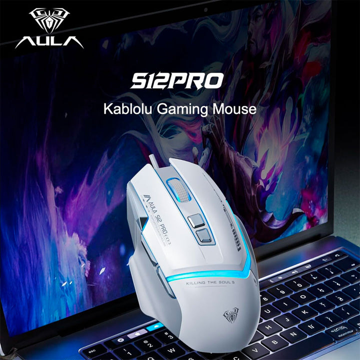 AULA MOUSE GAMING GAMER S12 PRO 2800 DPI RGB ERGONÓMICO