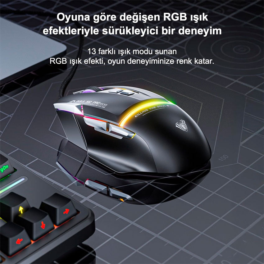 AULA MOUSE GAMING GAMER S12 PRO 2800 DPI RGB ERGONÓMICO