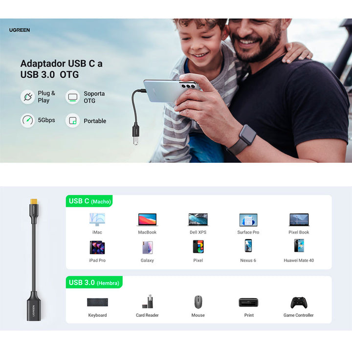 Ugreen Adaptador Otg Usb Tipo C a Usb 3.0 Hembra