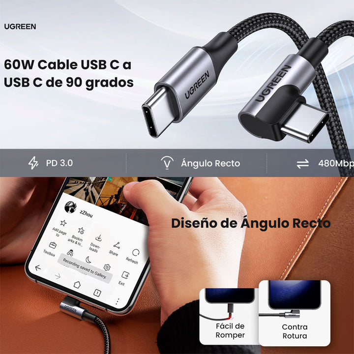 Ugreen Cable Usb Tipo " C" a Usb Tipo " C" 60w 2mts