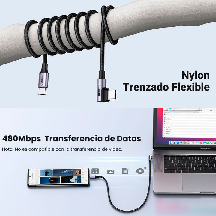 Ugreen Cable Usb Tipo " C" a Usb Tipo " C" 60w 2mts