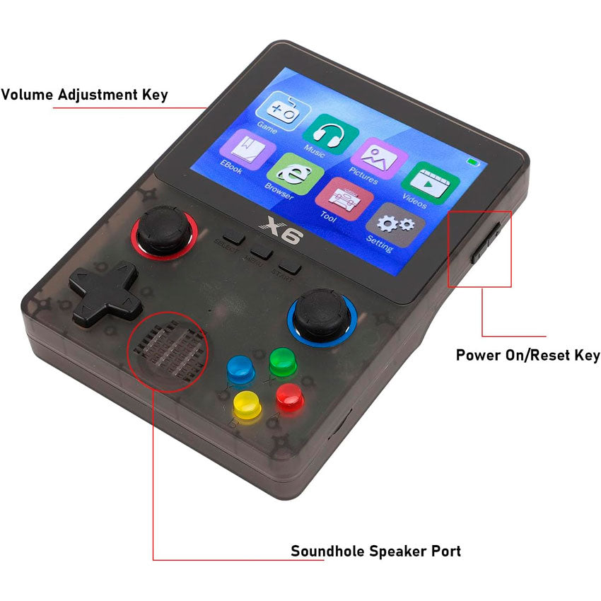 X6 Aparato Videojuego Portatil 3,5” Ips, 11 Simuladores, Doble Joystick