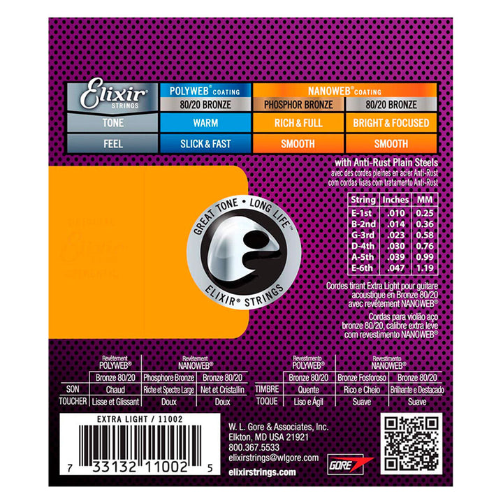 ELIXIR ENCORDADURA PARA GUITARRA ACÚSTICA BRONCE EXTRA LIGHT