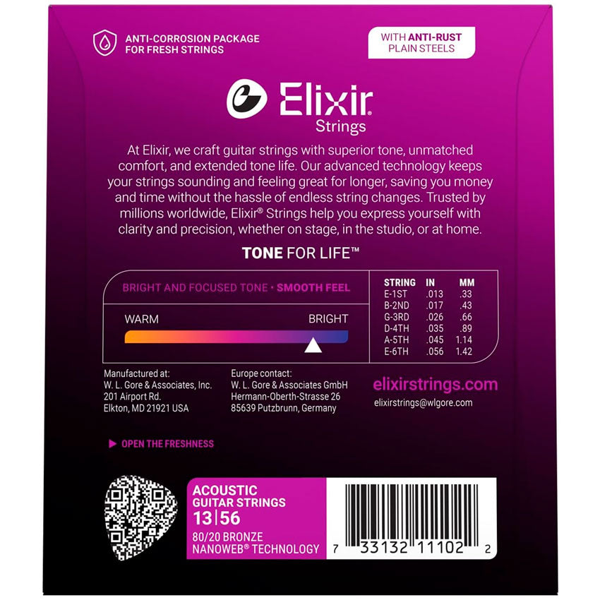 Encordadura Guitarra Elixir 80/20 Bronce Medium Nanoweb