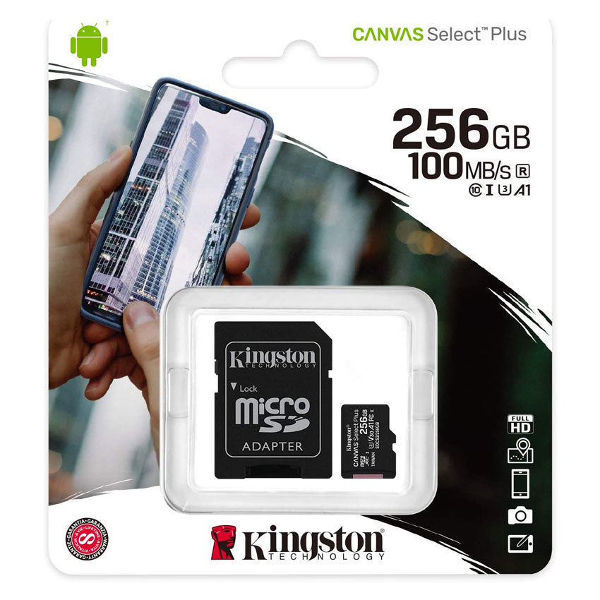 KINGSTON MEMORIA MICRO SD 256GB CANVAS SELECT PLUS CLASS 10