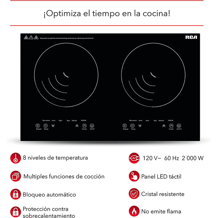 RCA PARRILLA DOBLE INDUCCION CRISTAL TEMPLADO