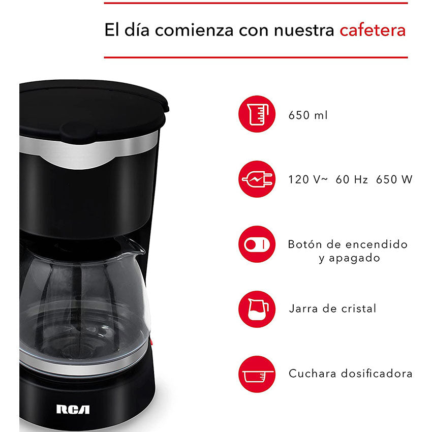 RCA CAFETERA CON FILTRO JARRA DE VIDRIO 6 TAZAS