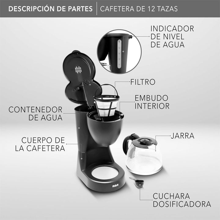 RCA CAFETERA 12 TAZAS NEGRA