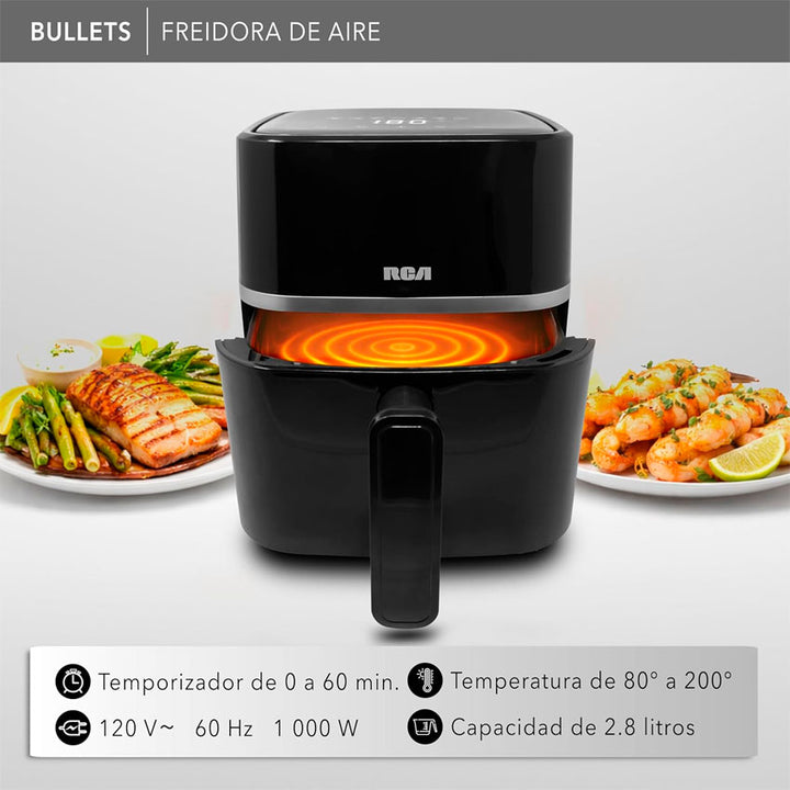 Rca Freidora de Aire 2.80l Panel Táctil, 1000w, Antiadherente Color Negro