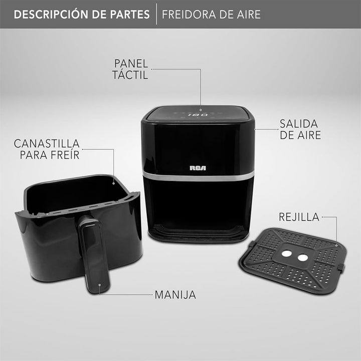 Rca Freidora de Aire 2.80l Panel Táctil, 1000w, Antiadherente Color Negro