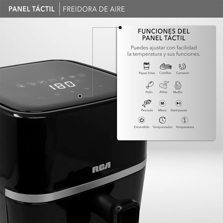 Rca Freidora de Aire 2.80l Panel Táctil, 1000w, Antiadherente Color Negro