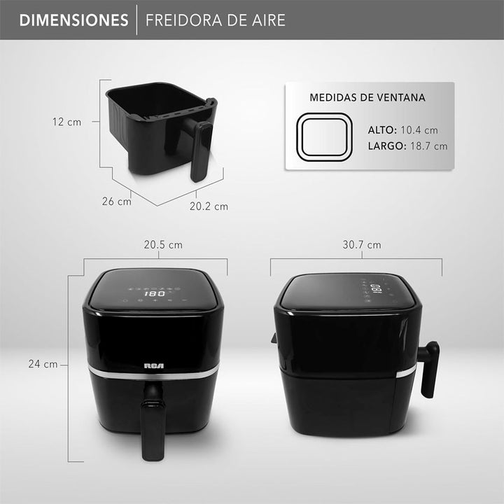 Rca Freidora de Aire 2.80l Panel Táctil, 1000w, Antiadherente Color Negro