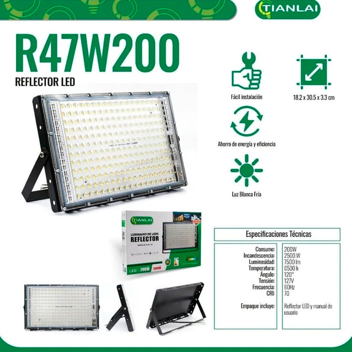 REFLECTOR LED EXTERIOR LUZ FRIA 200W TIANLAI