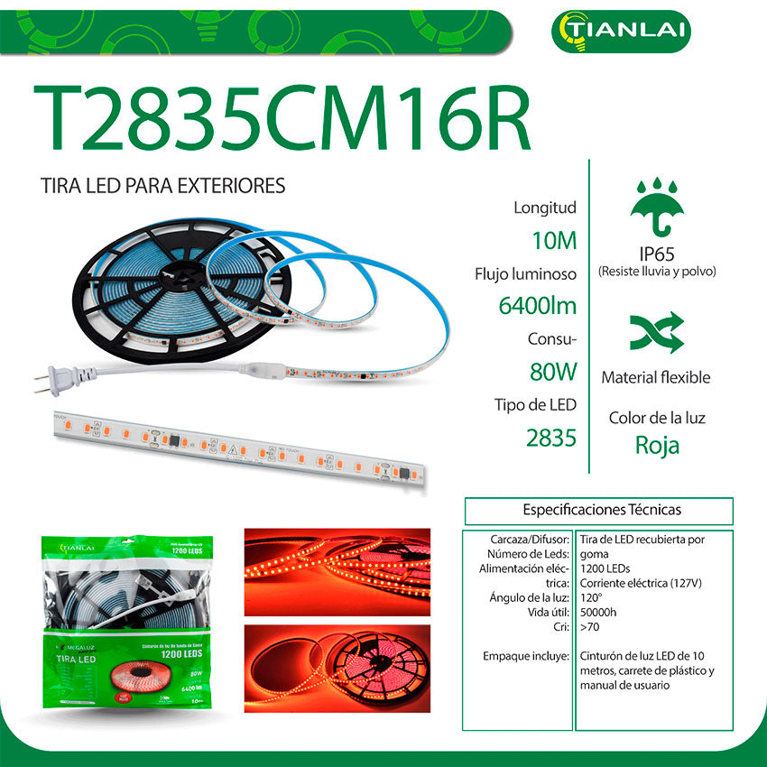 Tira de Luces Led 10m Roja Tianlai