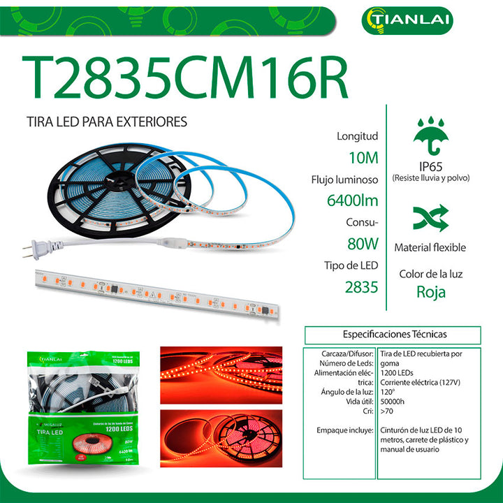 Tira de Luces Led 10m Roja Tianlai