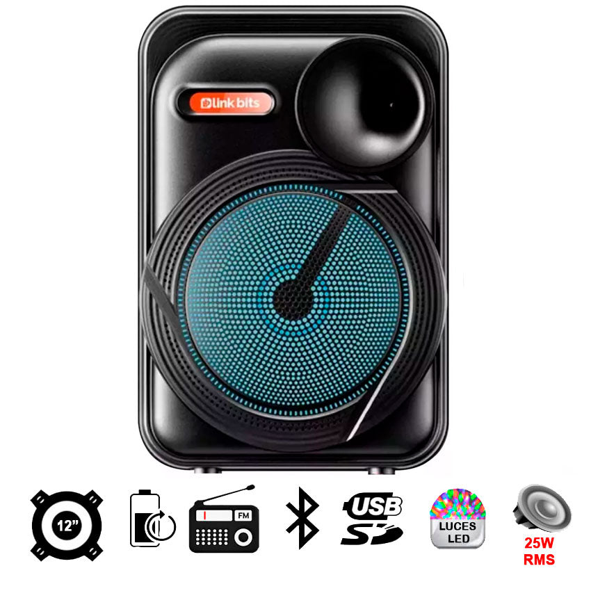 LINKBITS BOCINA BLUETOOTH RECARGABLE 12" COLOR NEGRO