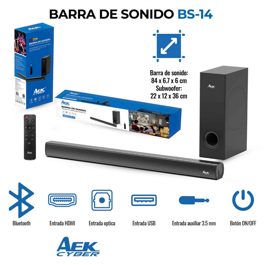 AEK CYBER SOUND BAR CON SUBWOOFER 80W