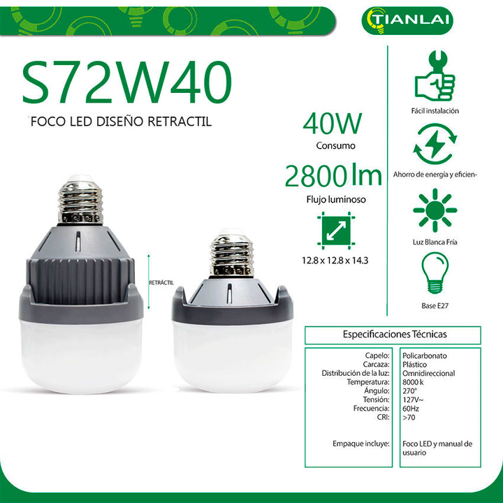 FOCO LED RETRACTIL 40W (2800LM) TIANLAI