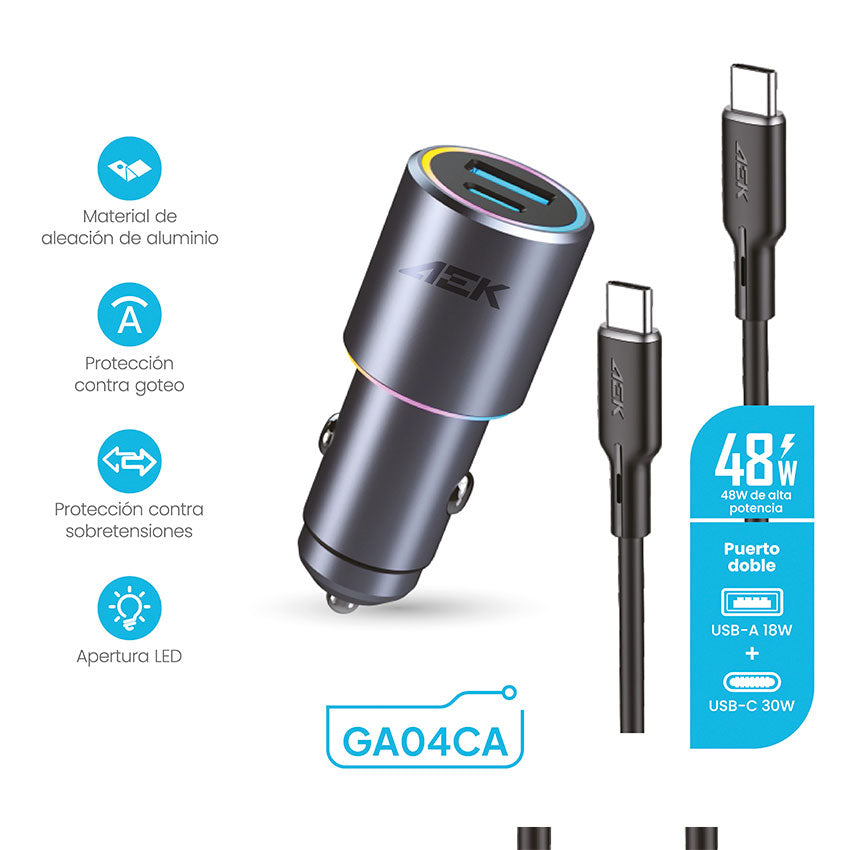 ADAPTADOR DC USB AEK 48W INC. CABLE USB TIPO "C"