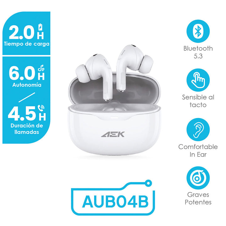 AEK AUDIFONOS TRUE WIRELESS BLANCO