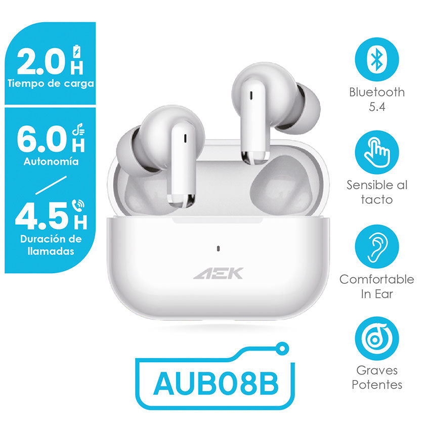 AEK AUDIFONOS TRUE WIRELESS BLANCO