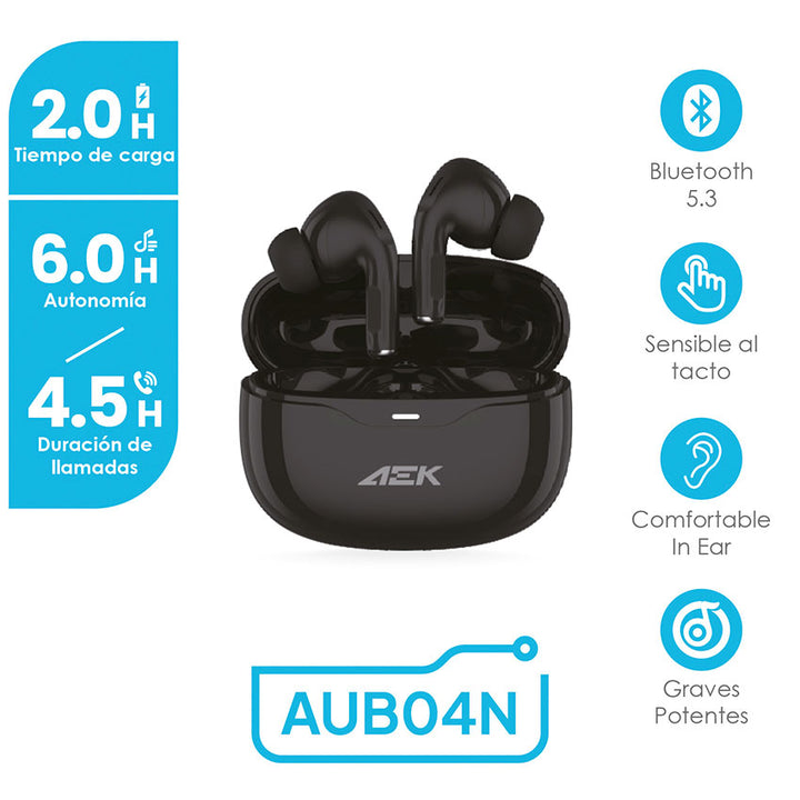 AEK AUDIFONOS TRUE WIRELESS NEGRO