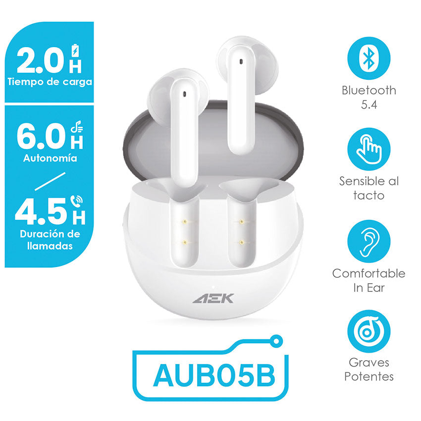 AEK AUDIFONOS TRUE WIRELESS BLANCO