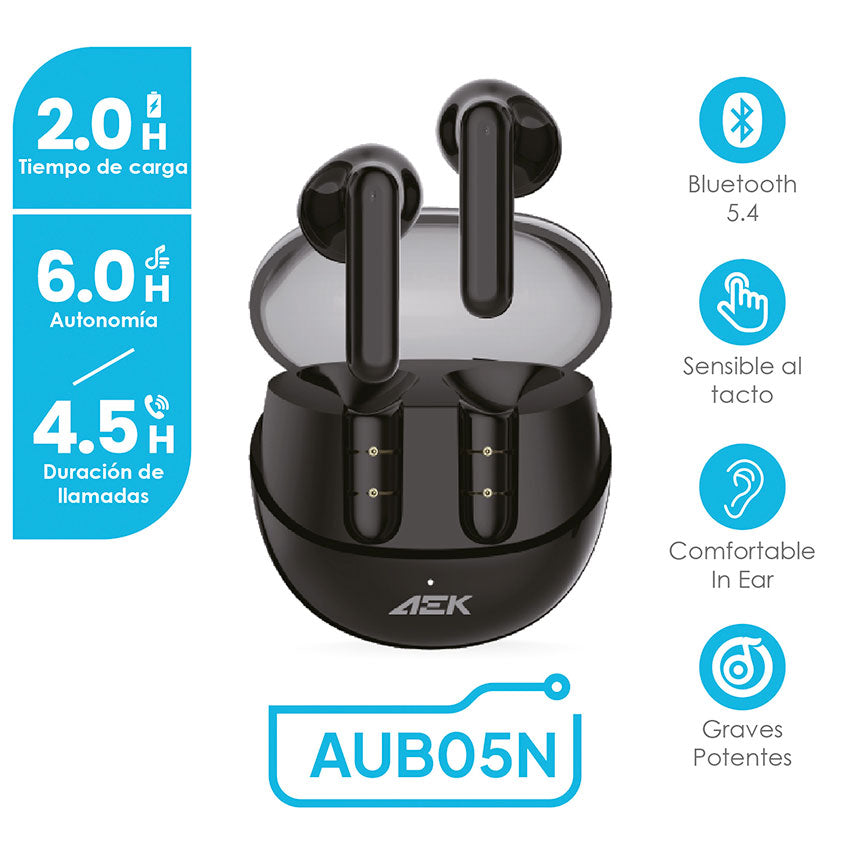 AEK AUDIFONOS TRUE WIRELESS NEGRO