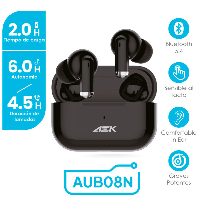 AEK AUDIFONOS TRUE WIRELESS NEGRO