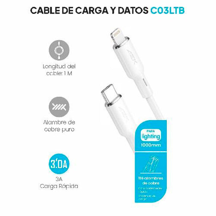 CABLE USB TIPO "C" A USB LIGHTNING AEK