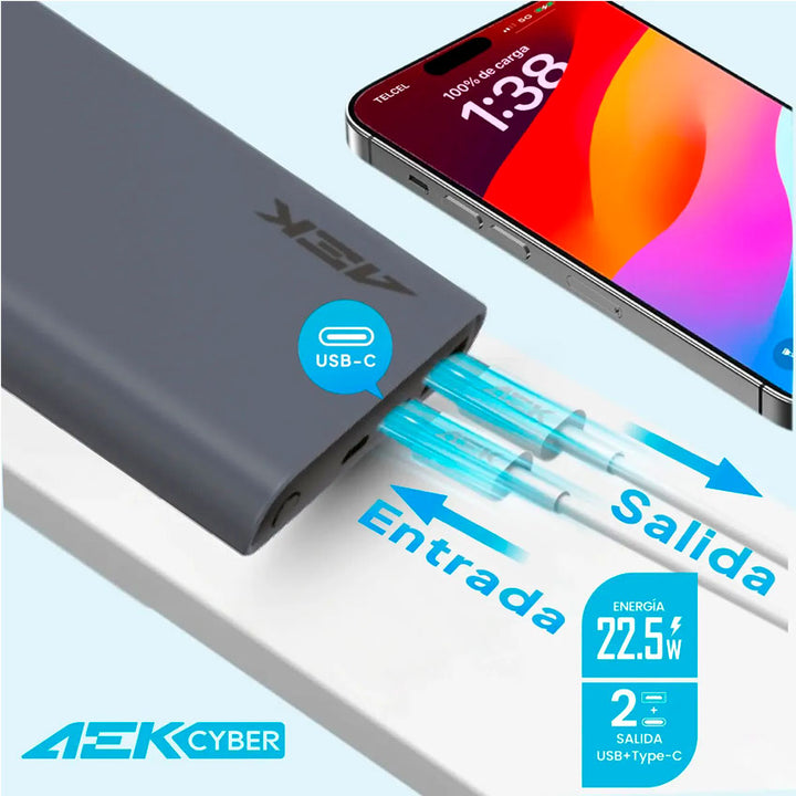 Aek Cyber Bateria de Respaldo 10000mah 22.5w