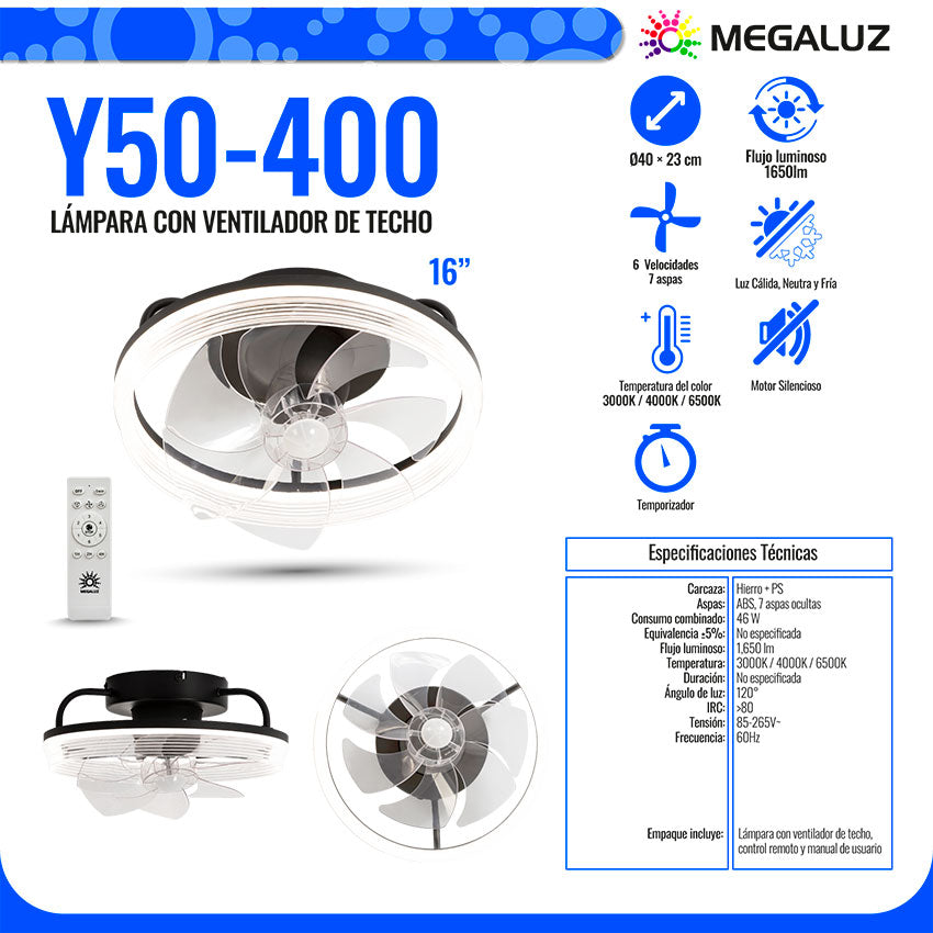 Megaluz Ventilador de Techo con Lampara Led