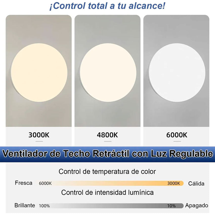 TIANLAI LÁMPARA LED CON VENTILADOR CON ASPAS RETRÁCTILES
